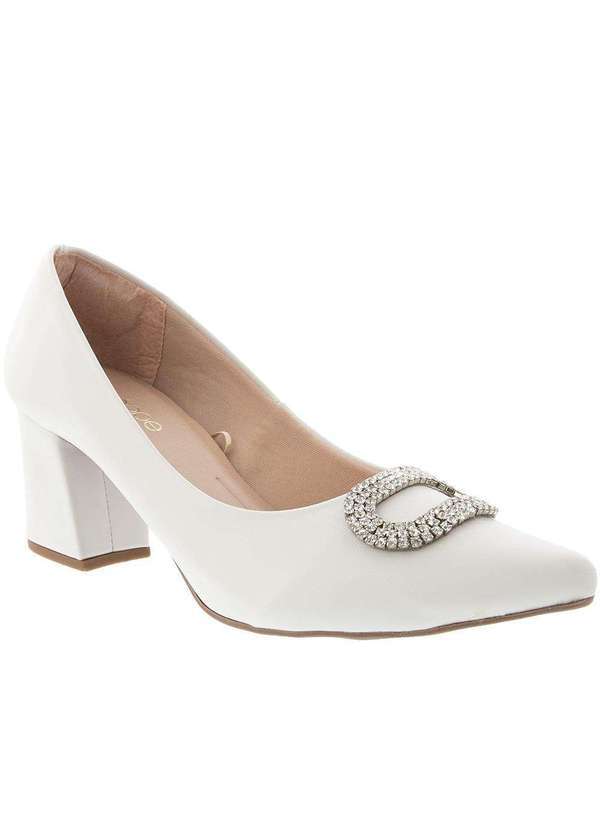 Penelope - Scarpin Penélope Salto Grosso Fívela Pedraria Off White Off-White