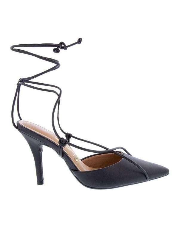 Vizzano - Scarpin Vizzano Aberto Salto Fino Amarração Preto Preto