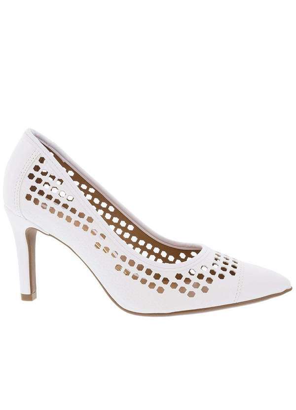Vizzano - Scarpin Vizzano Bico Fino Vazado Branco Branco