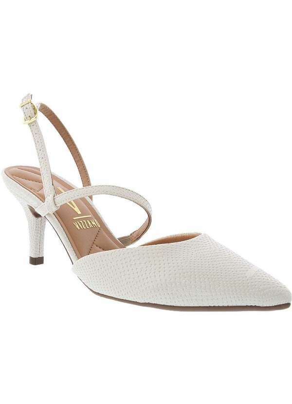 Vizzano - Scarpin Vizzano Salto Fino Aberto Textura Snake Branco Off-White