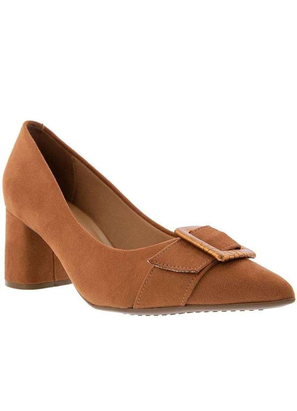 Vizzano - Scarpin Vizzano Salto Grosso Fivela Camurça Caramelo Caramelo 1