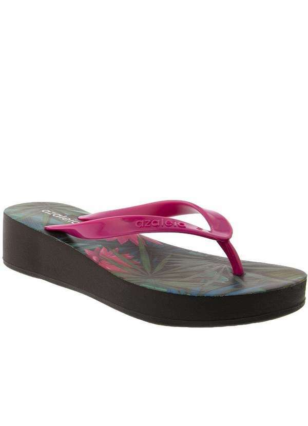 Azaleia - Tamanco Azaleia Anabela Floral Preto Pink