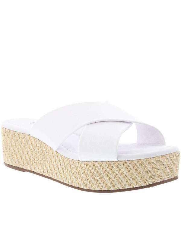 Beira Rio Conforto - Tamanco Beira Rio Conforto Flatform Tiras Cruzadas Ráfia Branco Branco