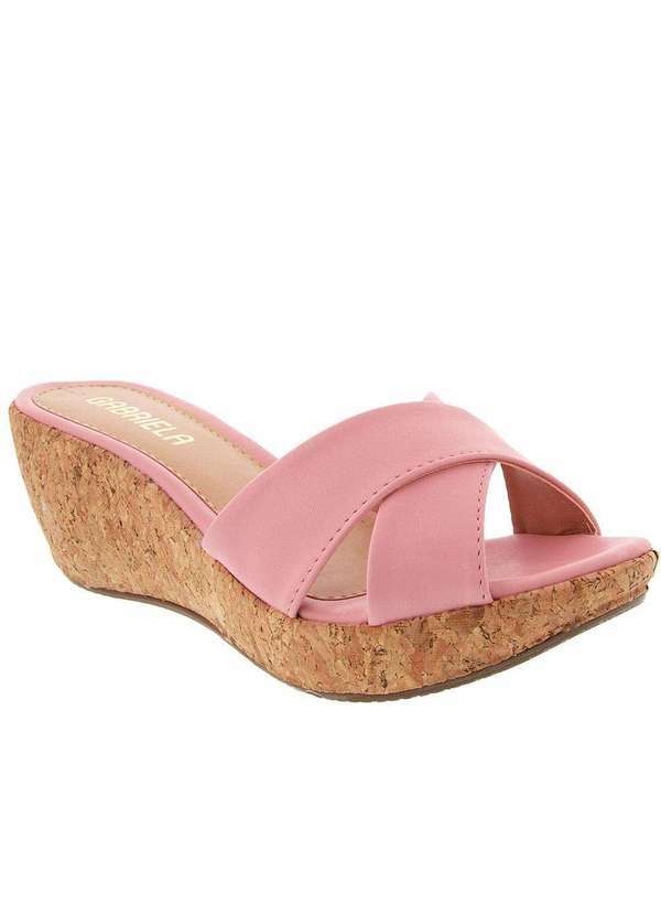 Gabriela - Tamanco Gabriela Plataforma Tiras Cruzadas Cortiça Rosa Rosa