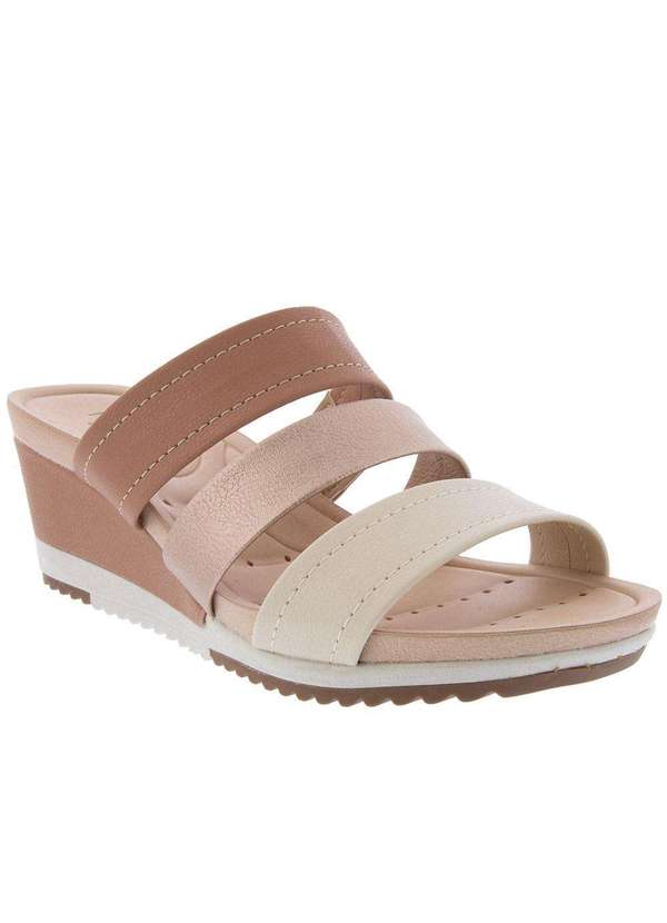 Modare Ultraconforto - Tamanco Modare Ultraconforto Anabela Tiras Metalizado Nude Nude