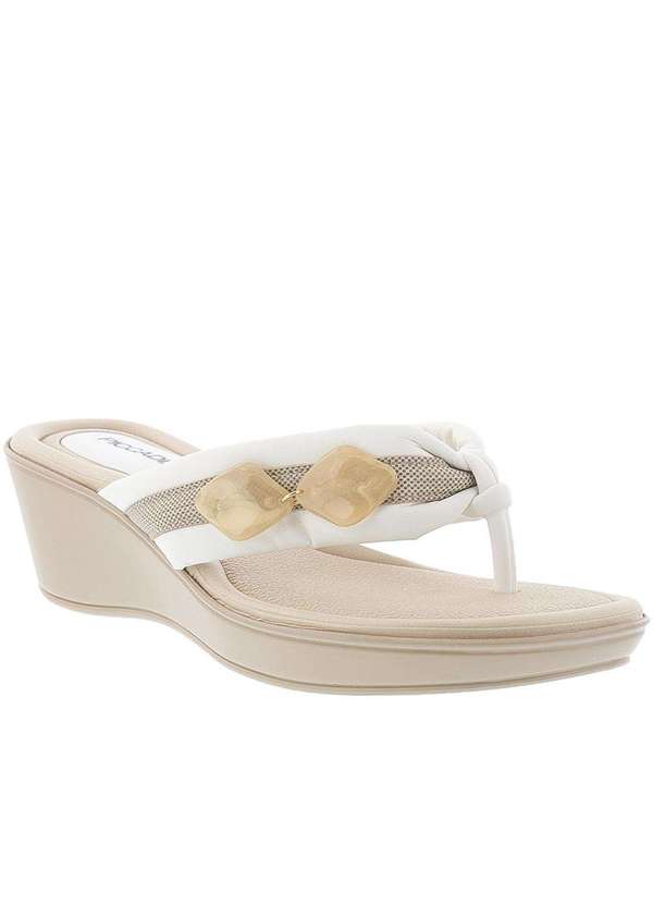 Piccadilly - Tamanco Piccadilly Anabela Detalhe Pedraria Branco Branco 1