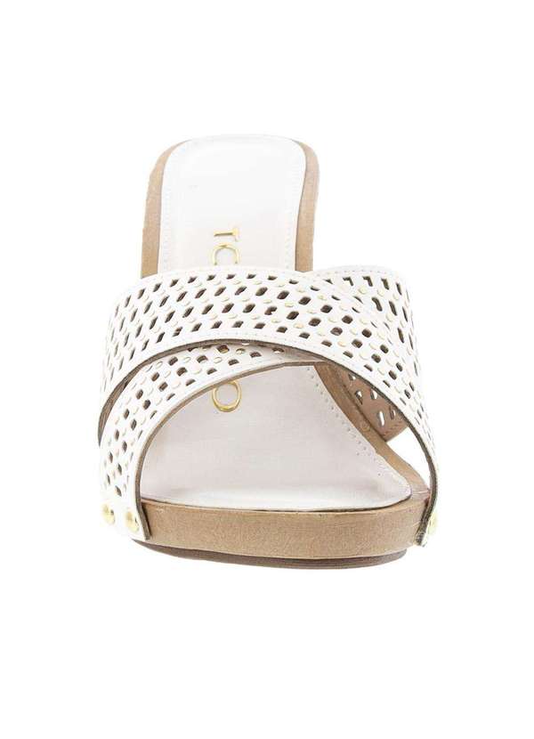 Tamanco Tchocco Salto Fino Tiras Cruzadas Rebites Branco Branco