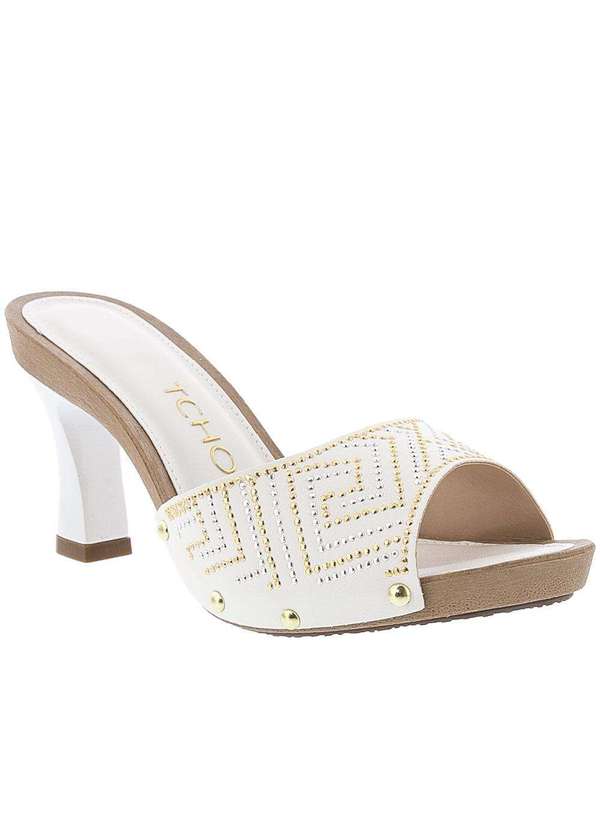 Tchocco - Tamanco Tchocco Salto Taça Detalhe Rebites Branco Marrom