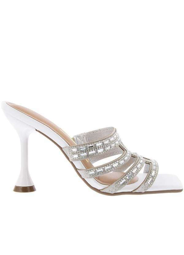 Via Marte - Tamanco Vizzano Salto Taça Pedraria Tiras Tecido Branco Prata 2