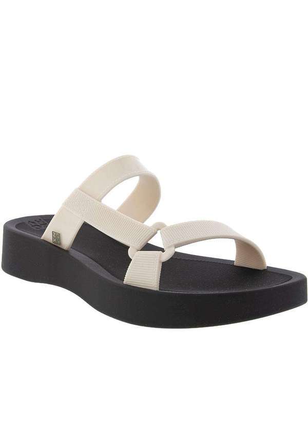 Zaxy - Tamanco Zaxy Esportivo Flatform Tiras Verniz Off White Preto
