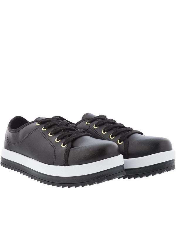Beira Rio Conforto - Tênis Beira Rio Conforto Flatform Pespontos Preto Preto