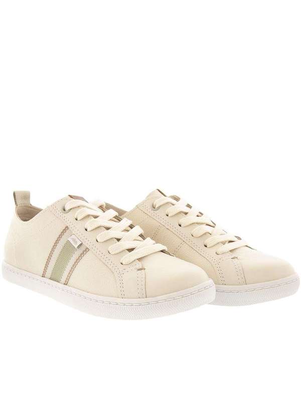 Dakota - Tênis Dakota Casual Recortes Listras Couro Bege Off-White