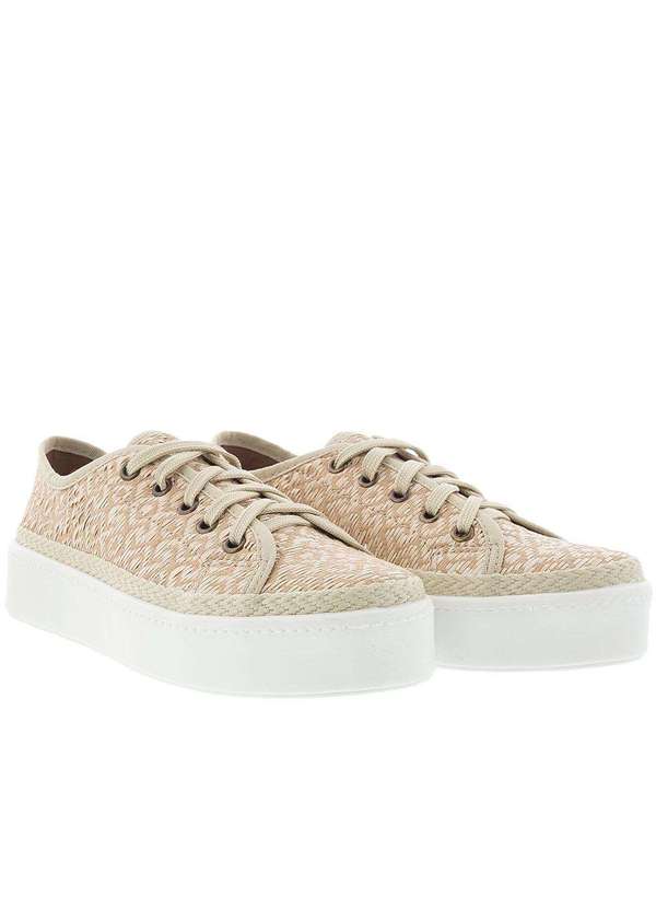 Gabriela Tênis Gabriela Flatform Detalhe Tressê Ráfia Bege Bege