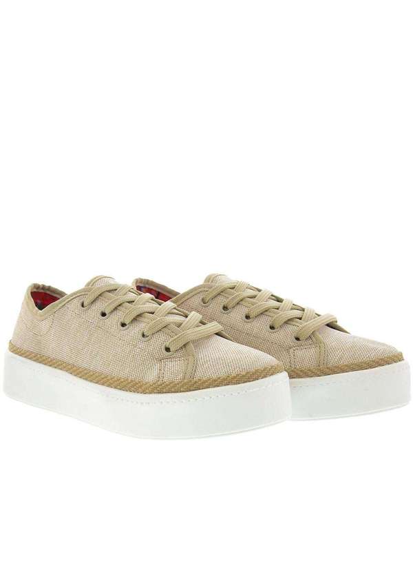 Gabriela Tênis Gabriela Flatform Pespontos Tecido Ráfia Bege Bege