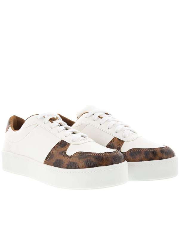 Gabriela - Tênis Gabriela Flatform Recortes Animal Print Branco Branco
