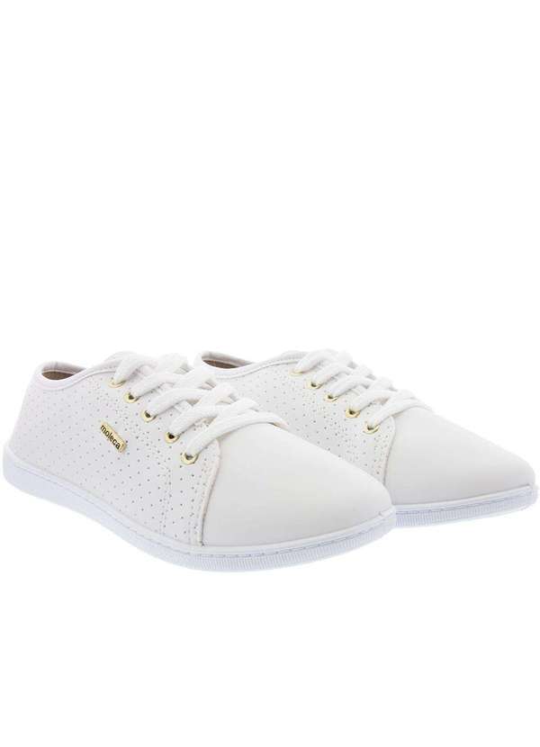 Moleca - Tênis Moleca Casual Feminino Detalhe Perfuros Branco Branco