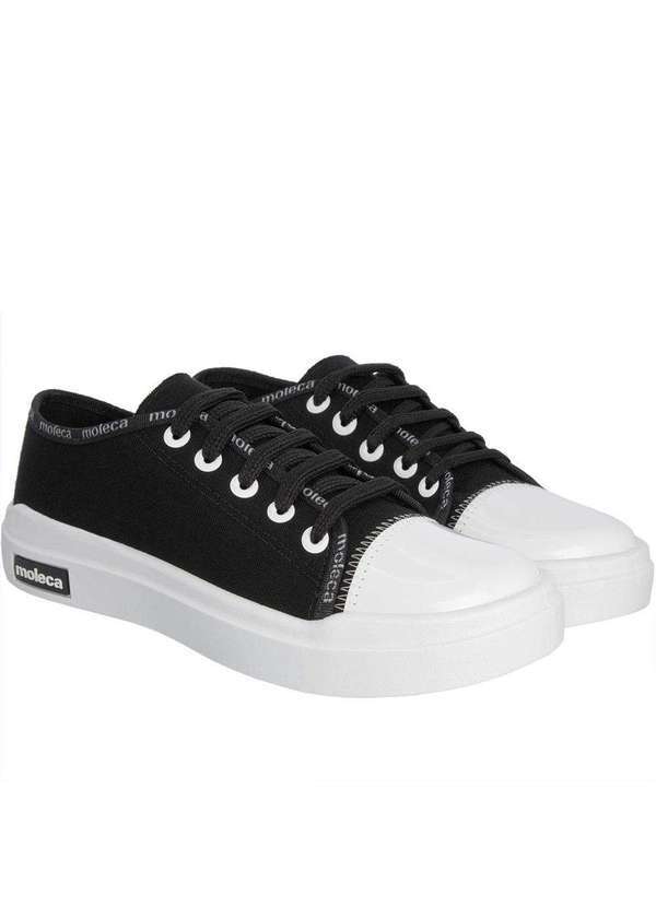 Moleca - Tênis Moleca Casual Feminino Detalhe Verniz Tecido Preto Preto