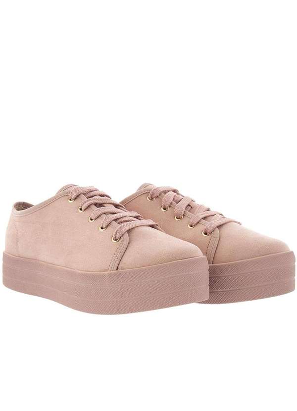 Moleca Tênis Moleca Flatform Pespontos Camurça Rosa Rosa