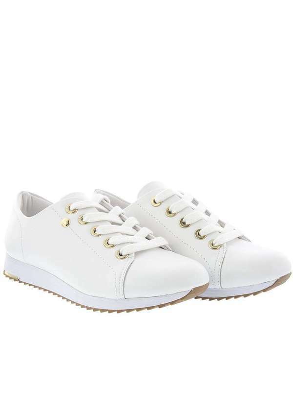 Usaflex - Tênis Usaflex Casual Detalhe Recortes Couro Branco Branco