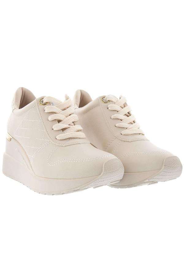 Via Marte - Tênis Via Marte Anabela Detalhes Pespontos Bege Colorido