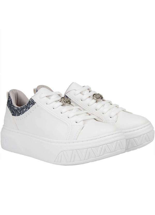 Via Marte - Tênis Via Marte Flatform Feminino Paetê Metalizado Branco Off-White