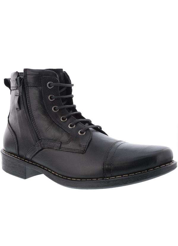 Mac & Jac - Bota Coturno Mac & Jac Pespontos Couro Preto Preto