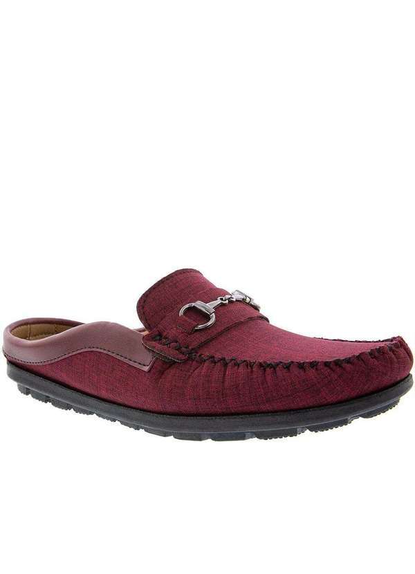 Woche - Mocassim Mule Woche Detalhe Fivela Tecido Bordô Vermelho