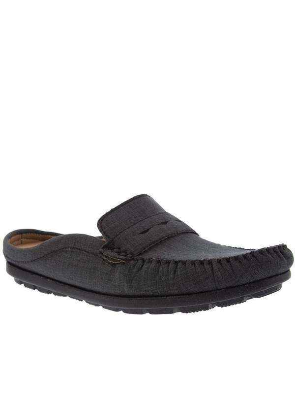 Woche - Mocassim Mule Woche Pespontos Tecido Grafite Preto