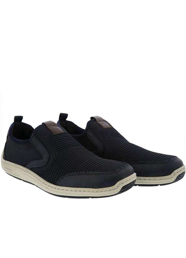 Democrata - Slip On Democrata Denim Tour Recortes Couro Marinho Azul