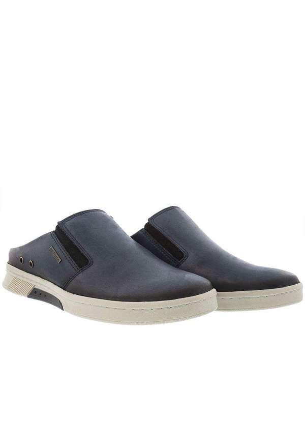 Pegada - Slip On Mule Pegada Detalhe Ilhós Couro Marinho Azul