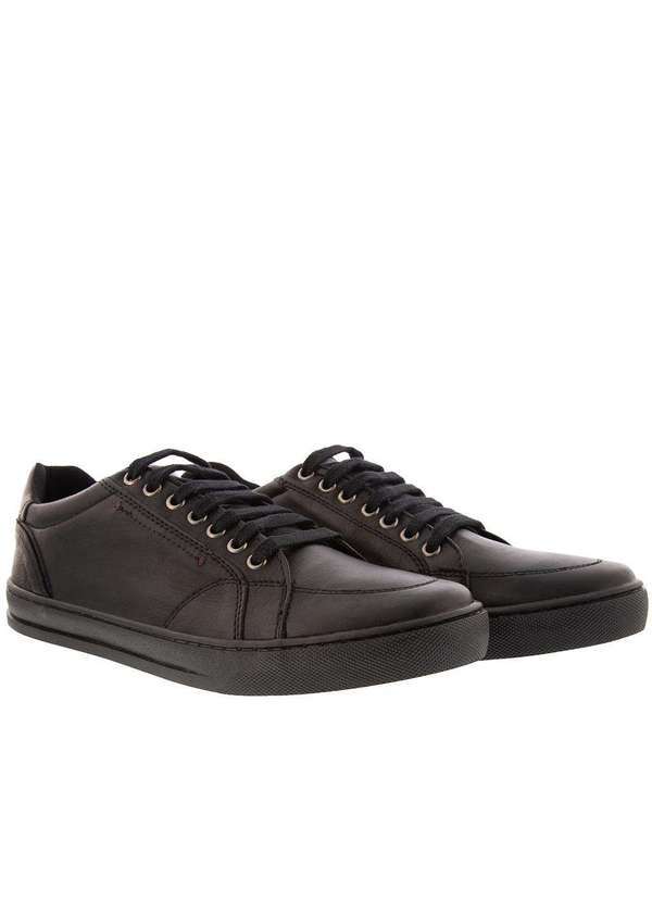 Woche - Tênis Woche Casual Pespontos Couro Preto Preto