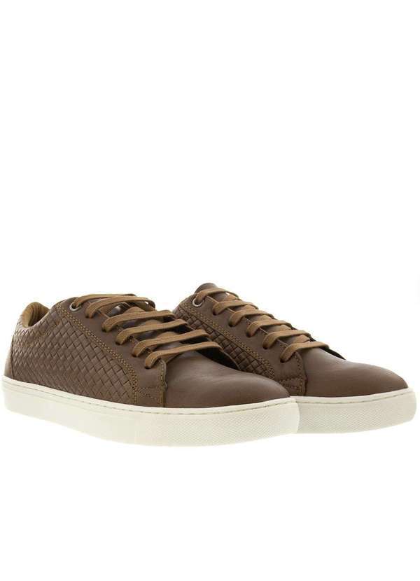 Woche - Tênis Woche Casual Textura Tressê Couro Marrom Caramelo