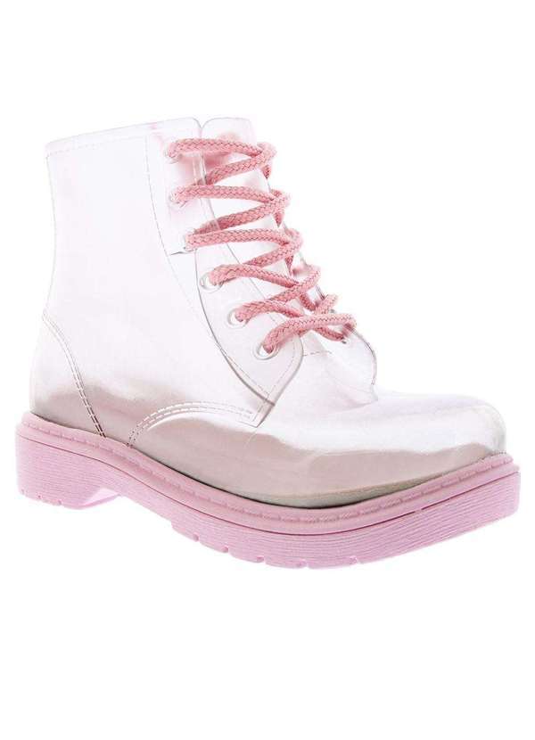 Gabrielinha - Bota Coturno Infantil Gabrielinha Vinil Rosa Meia Estrela Transparente