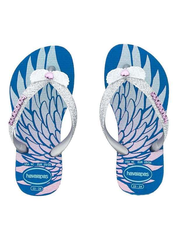 Havaianas - Chinelo Infantil Havaianas Slim Glitter Ii Asas Prata Azul