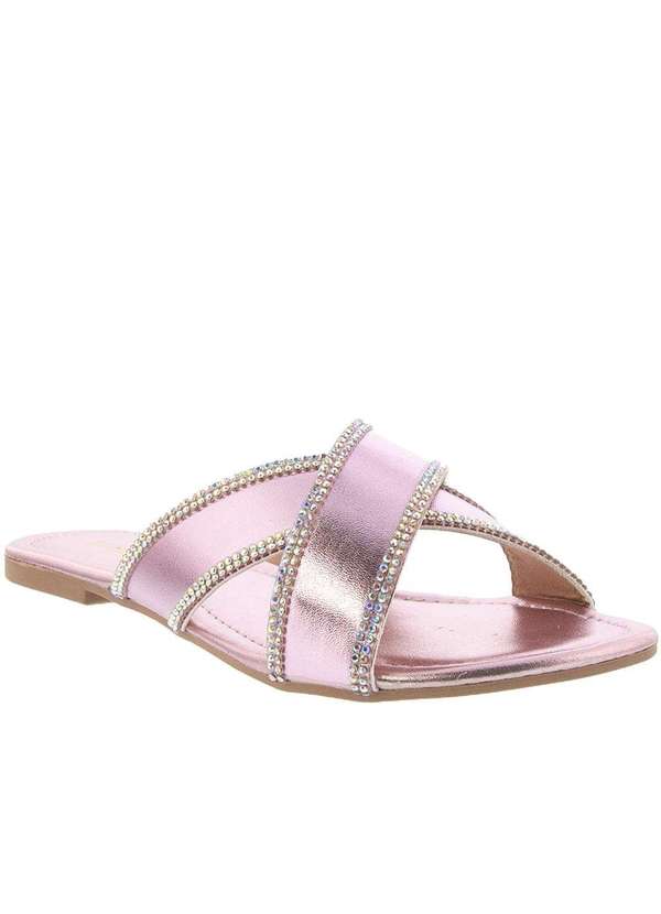 Gabrielinha - Rasteira Gabrielinha Tiras Cruzadas Strass Metalizado Rosa Rosa