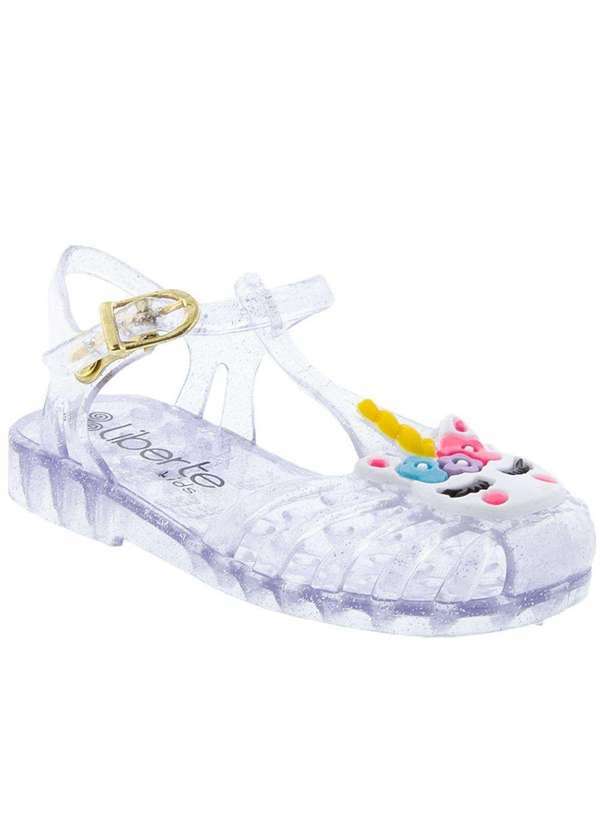 Liberte Kids - Sandália Aranha Infantil Liberte Kids Unicórnio Glitter Prata Transparente