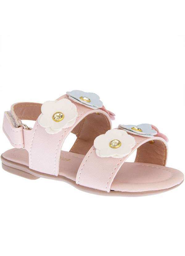 Gabrielinha - Sandália Gabrielinha Tira Contato Flores Strass Multicolor Rosa Nude