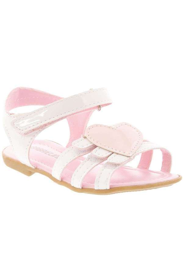 Gabrielinha - Sandália Infantil Gabrielinha Detalhe Tiras Coração Verniz Branco Branco