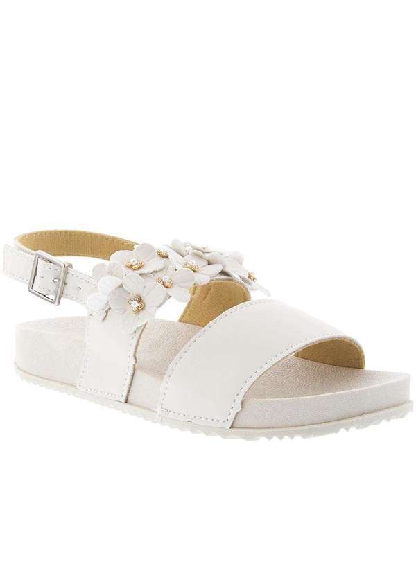 Gabrielinha - Sandália Infantil Gabrielinha Flatform Flores Strass Off White Off-White