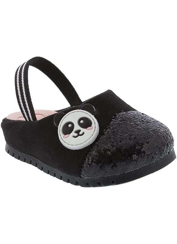 Molekinha - Sapatilha Aberta Molekinha Panda Camurça Preto Preto