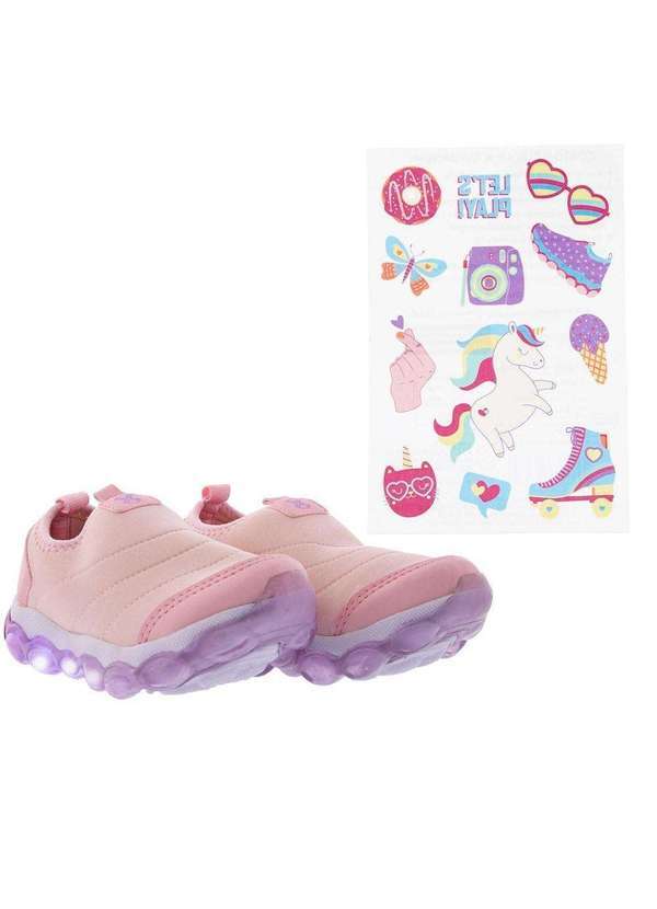 Cross Road Kids - Tênis Infantil Cross Road Jogging Led Tatuagem Rosa Rosa