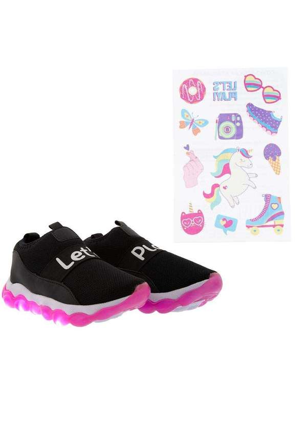 Cross Road Kids Tênis Infantil Cross Road Jogging Neon Led Tatuagem Preto  Preto