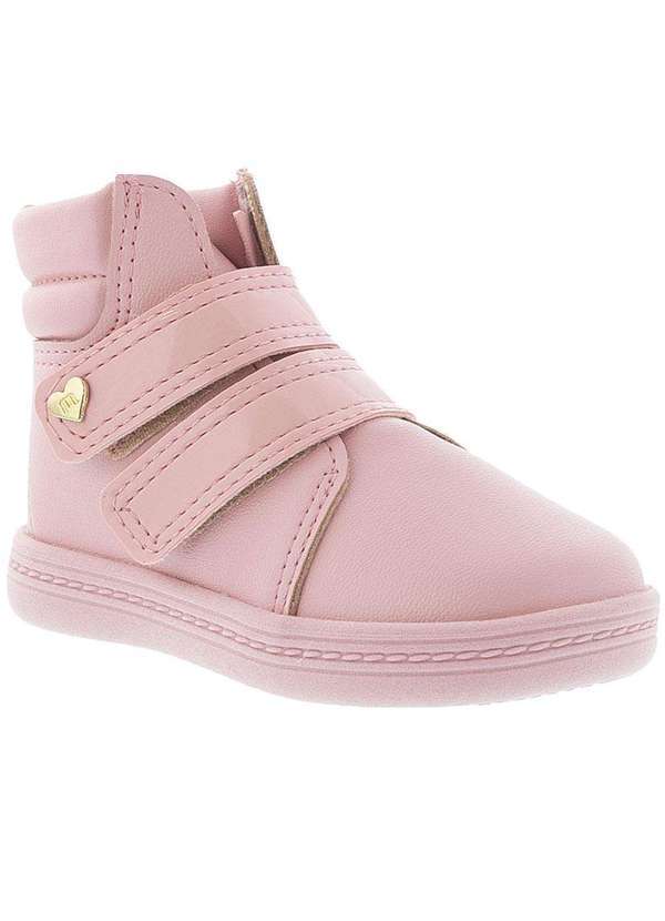 Molekinha - Tênis Infantil Molekinha Bebê Cano Alto Detalhe Tiras Verniz Rosa Rosa