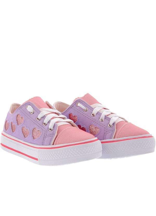 Liberte Kids - Tênis Liberte Kids Casual Corações Glitter Tecido Lilás Roxo