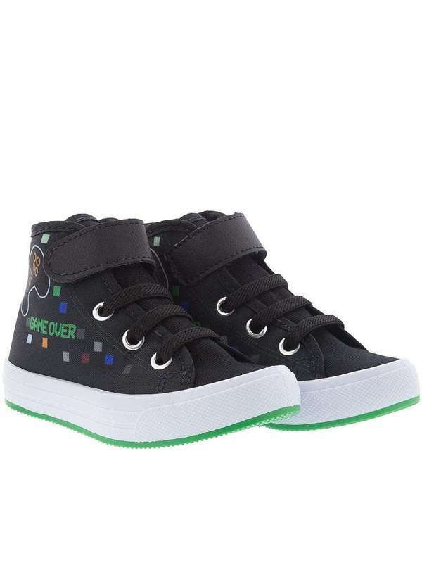 Vertus - Tênis Infantil Vertus Cano Alto Tira Game Over Tecido Preto Preto