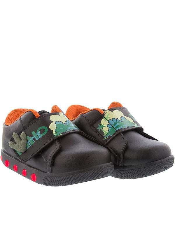 Vertus - Tênis Infantil Vertus Detalhe Tira Little Dino Led Preto Preto