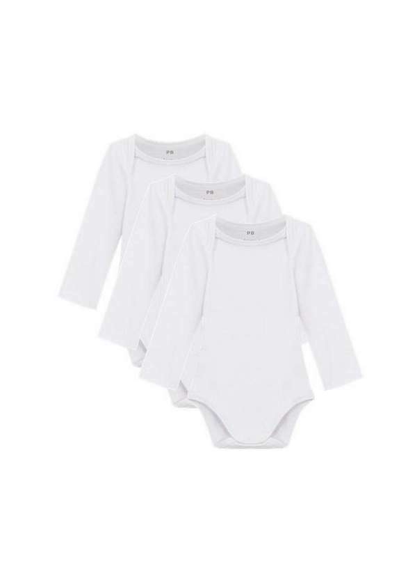 Basicamente - Kit 3 Bodies Manga Longa Bebê Branco