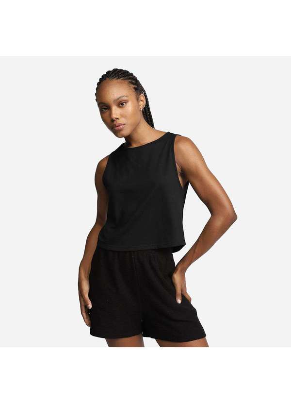 Basicamente - Regata Cropped Algodão Premium Feminina Preto