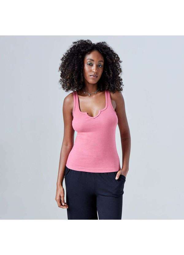 Basicamente - Regata Ribana Tech Anti Odor Gola V Feminina Rosa Blush