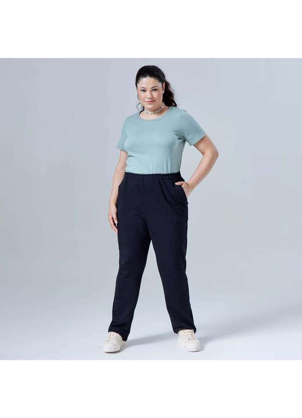 Basicamente - Calça Reta Moletom Comfort Plus Feminina Preto